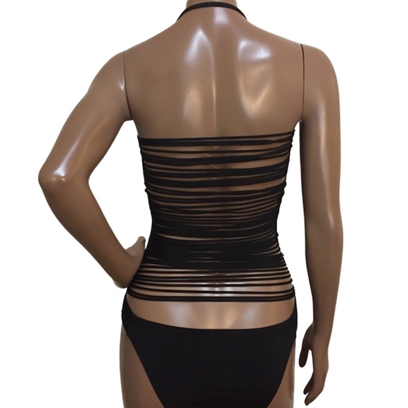 Bikini Lab Bandeau Halter Strap Ladder Strappy Back Detail One Piece Swimsuit - Picture 2 of 2